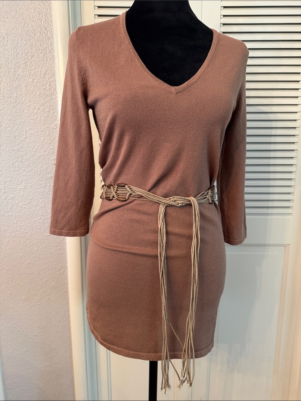 Cyrus Dusty Rose V‑Neck Mini top with Braided Waist Tie